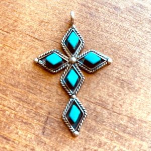 Turquoise sterling silver cross pendant
